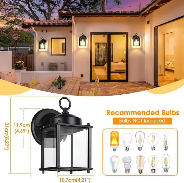 Alt view image 2 of 7 - MATAMEYE Outdoor Wall Lantern, Exterior Waterproof Wall Sconce Light Fixtures, Black Front Door Wall Lighting with Clear Beveled Glass Shade, 2 Pack