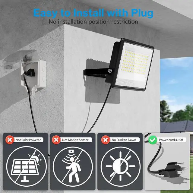 Alt view image 2 of 7 - Olafus 2 Pack 130W LED Flood Light Outdoor, 13000lm LED Work Light with Plug, IP66 Waterproof Exterior Security Lights, 6500K Daylight White Outside Floodlights for Playground Yard Stadium Lawn