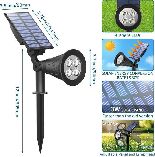 Alt view image 7 of 7 - T-SUNUS Blue Solar Spotlights Outdoor 2 Pack, 200LM Landscape Lighting Waterproof IP65, Adjustable Spot Lights Auto On/Off 2 Modes for Yard Garden Tree Halloween Christmas Decoration Pond Flag Pool
