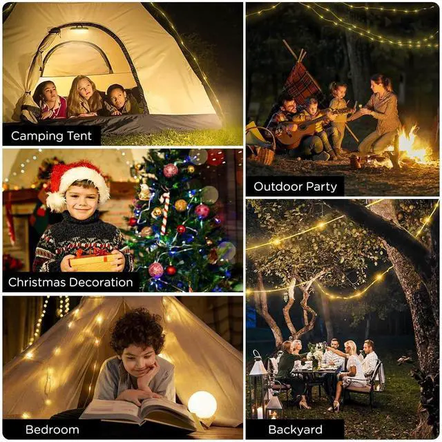 Alt view image 4 of 6 - OGERY 2-Pack Camping String Lights, 32.8FT Rechargeable Christmas String Lights Outdoor/Indoor, 8 Modes 4-in-1 Quick Storage Fairy Lights Portable Lamp for Xmas Tree Decor Party Camping Essentials