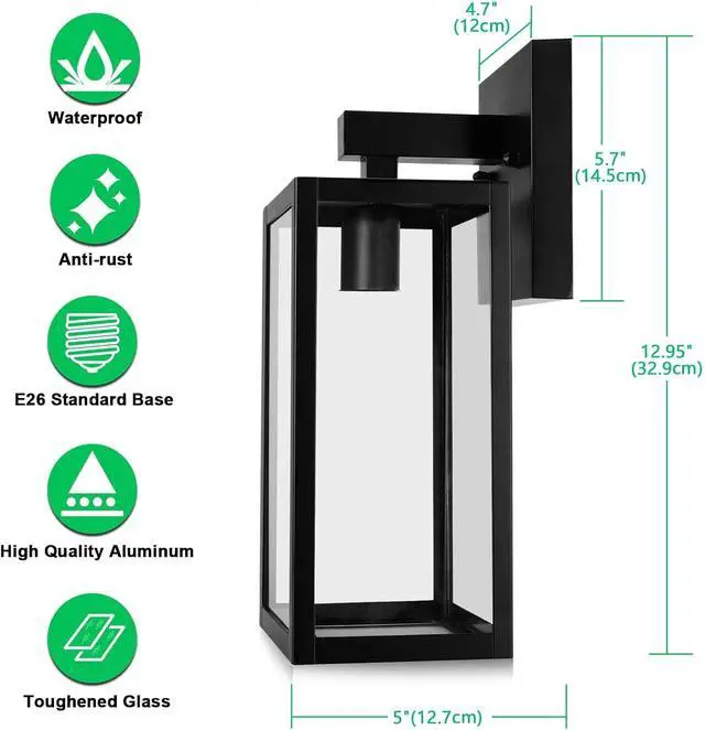 Alt view image 2 of 7 - MAXvolador Outdoor Wall Lantern, Exterior Waterproof Wall Sconce Light Fixture, Black Anti-Rust Mount Light with Clear Glass, E26 Base Wall Lamp