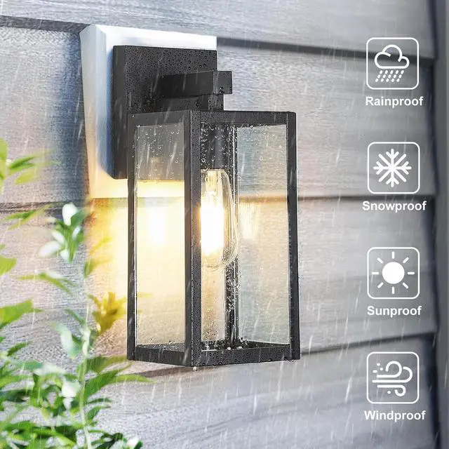 Alt view image 3 of 7 - MAXvolador Outdoor Wall Lantern, Exterior Waterproof Wall Sconce Light Fixture, Black Anti-Rust Mount Light with Clear Glass, E26 Base Wall Lamp