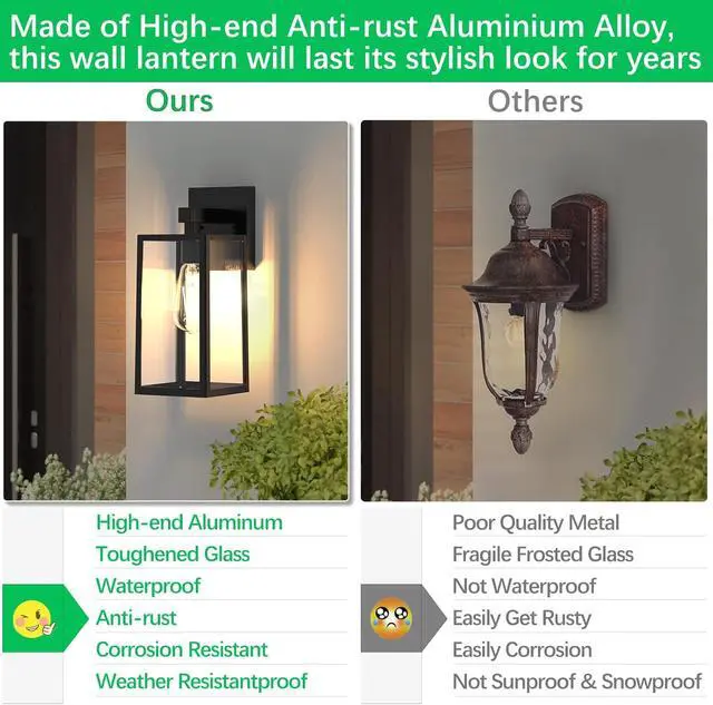 Alt view image 5 of 7 - MAXvolador Outdoor Wall Lantern, Exterior Waterproof Wall Sconce Light Fixture, Black Anti-Rust Mount Light with Clear Glass, E26 Base Wall Lamp