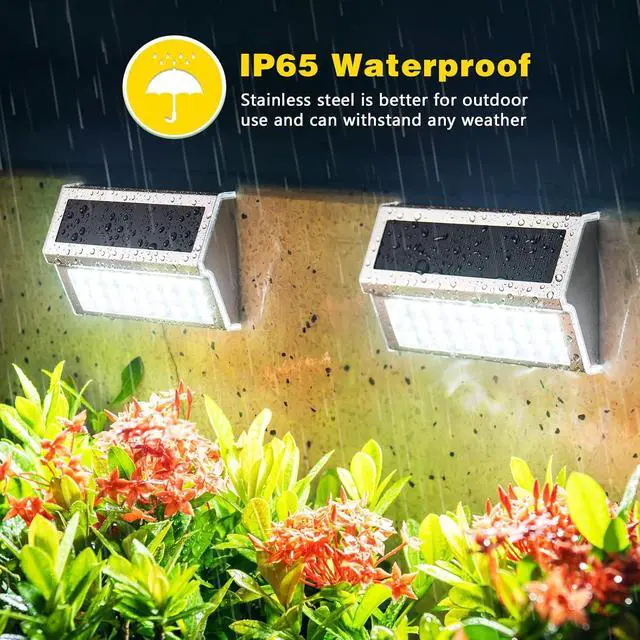 Alt view image 4 of 7 - ROSHWEY Solar Lights Outdoor, 10 Pack 30 LED Fence Lights Waterproof Solar Powered Deck Post Lamps Stainless Steel Outside Step Lighting for Backyard Yard Walkway Stairs, Cool White Light