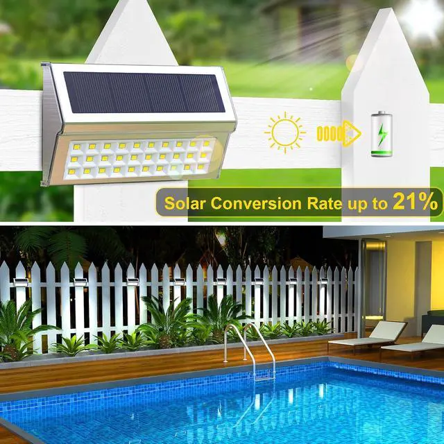 Alt view image 5 of 7 - ROSHWEY Solar Lights Outdoor, 10 Pack 30 LED Fence Lights Waterproof Solar Powered Deck Post Lamps Stainless Steel Outside Step Lighting for Backyard Yard Walkway Stairs, Cool White Light