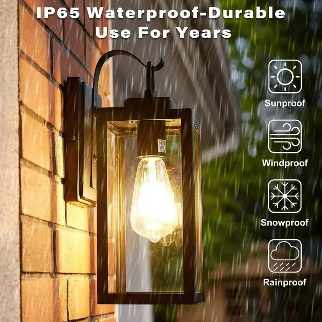 Alt view image 3 of 7 - Pia Ricco Outdoor Wall Lights, Matte Black Exterior Light Fixtures with Clear Glass Shade, Waterproof Front Porch Lighting, Modern Sconces Lantern for Outside, House, Garage, E26 Socket, ETL Listed