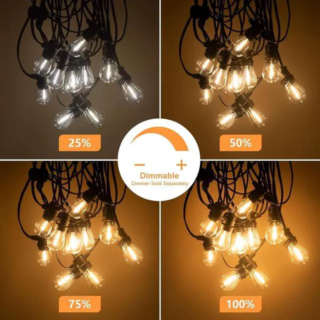 Alt view image 4 of 7 - SUNTHIN Outdoor String Lights, 48FT Patio Lights with 16 LED Shatterproof Bulbs for Outside, Backyard, Deck, Porch, Garden, Bistro, Cafe, Party