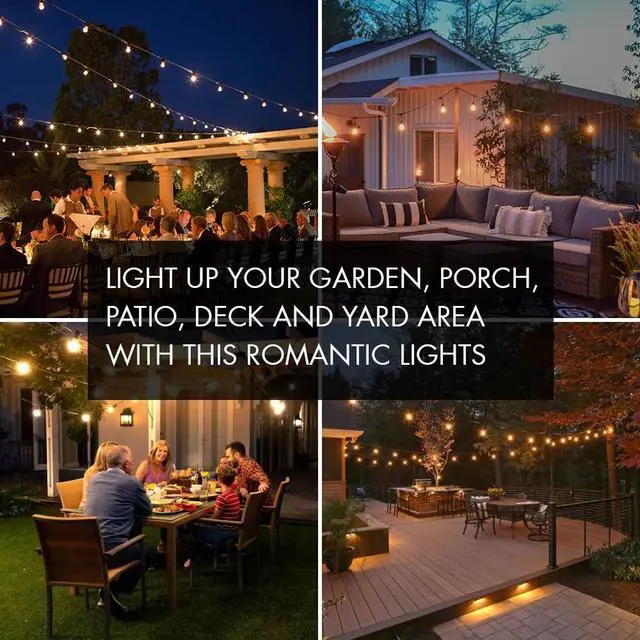 Alt view image 7 of 7 - SUNTHIN Outdoor String Lights, 48FT Patio Lights with 16 LED Shatterproof Bulbs for Outside, Backyard, Deck, Porch, Garden, Bistro, Cafe, Party