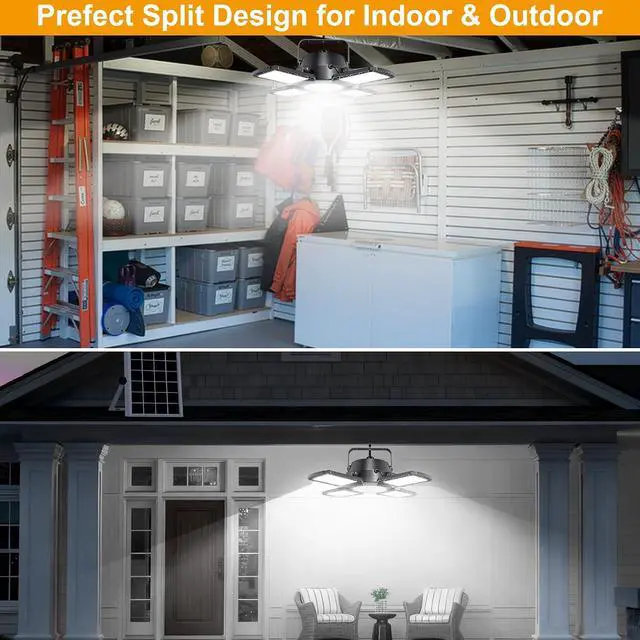 Alt view image 2 of 7 - Auzev Solar Shed Light Indoor Outdoor Upgrade 176 LED 4 and 1 Heads Solar Powered Motion Sensor Pandent Daytime Work Lights with 4 Modes Remote Control Security lamp for Garage Gazebo Barn