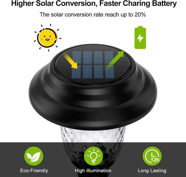 Alt view image 2 of 6 - Glass Solar Lights Outdoor waterproof, 8 Pack Super Bright Solar Pathway Lights, Up to 12 Hrs Long Last Auto On/Off Garden Lights Solar Powered, Stainless Steel LED Light For Yard Landscape Cool White