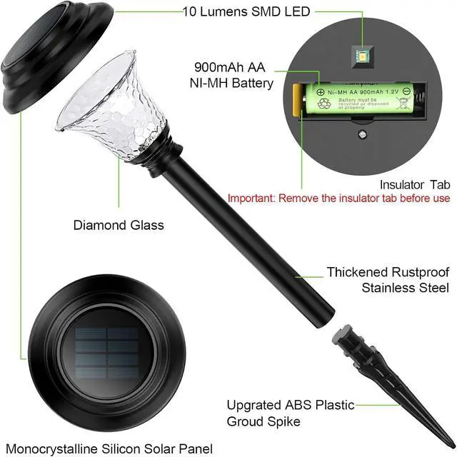 Alt view image 3 of 6 - Glass Solar Lights Outdoor waterproof, 8 Pack Super Bright Solar Pathway Lights, Up to 12 Hrs Long Last Auto On/Off Garden Lights Solar Powered, Stainless Steel LED Light For Yard Landscape Cool White