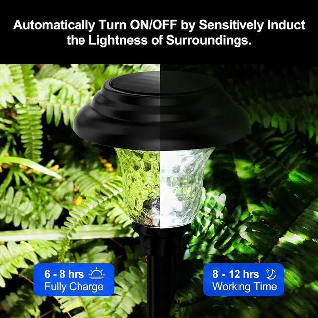 Alt view image 5 of 6 - Glass Solar Lights Outdoor waterproof, 8 Pack Super Bright Solar Pathway Lights, Up to 12 Hrs Long Last Auto On/Off Garden Lights Solar Powered, Stainless Steel LED Light For Yard Landscape Cool White
