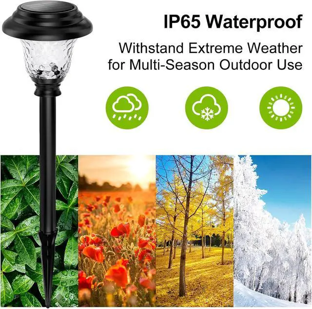 Alt view image 6 of 6 - Glass Solar Lights Outdoor waterproof, 8 Pack Super Bright Solar Pathway Lights, Up to 12 Hrs Long Last Auto On/Off Garden Lights Solar Powered, Stainless Steel LED Light For Yard Landscape Cool White