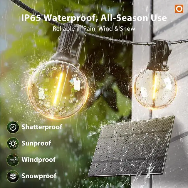 Alt view image 6 of 7 - addlon 100FT Solar String Lights Outdoor with Remote, 54 LED Shatterproof Bulbs, USB Charging, 20+ Hour Runtime, Dimmable & Timable, G40 Waterproof Solar Lights for Outside Backyard Patio Garden Decor