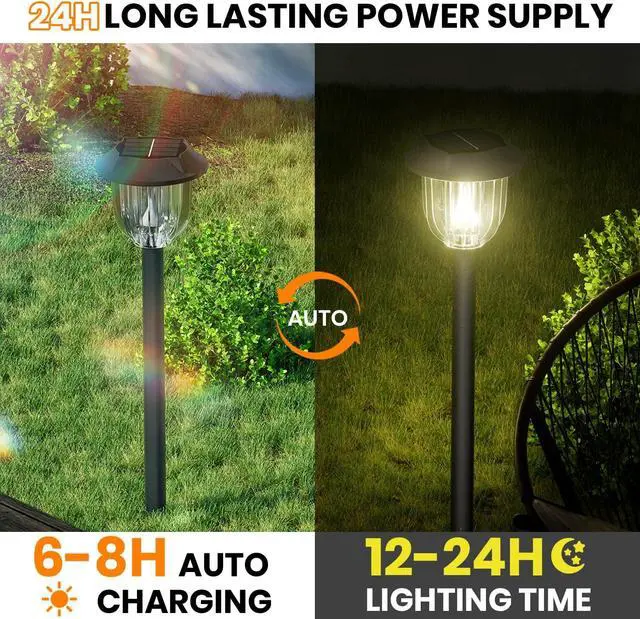 Alt view image 6 of 7 - Bright 10 Pack Solar Pathway Lights Outdoor, Solar Powered Garden Lights Waterproof IP65, Auto On/Off LED Solar Lights for Landscape Path Lighting,Decor for Yard,Patio,Driveway,Lawn (Warm White)