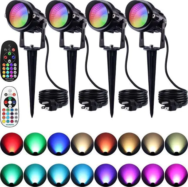 Main image of SUNVIE Spot Lights Outdoor 12W RGBW Color Changing Landscape Lights with Remote Control 120V RGB Landscape Lighting Waterproof Outdoor Spotlights for Yard Garden Patio Lawn Decorative, 4 Pack