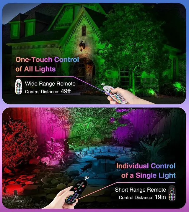 Alt view image 3 of 7 - SUNVIE Spot Lights Outdoor 12W RGBW Color Changing Landscape Lights with Remote Control 120V RGB Landscape Lighting Waterproof Outdoor Spotlights for Yard Garden Patio Lawn Decorative, 4 Pack