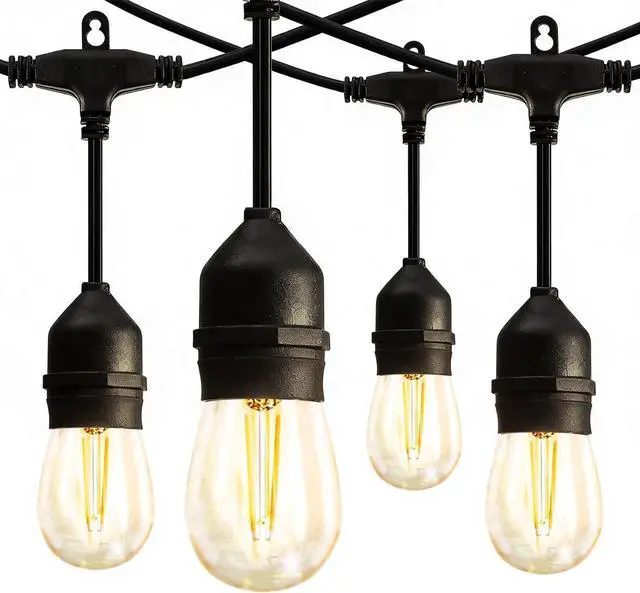 Main image of Banord Outdoor String Lights Commercial Grade 96ft Waterproof with 30 S14 Shatterproof Dimmable LED Bulbs, Heavy Duty Hanging Lights for Patio Garden Backyard Decoration, 2W 2x48ft Strands