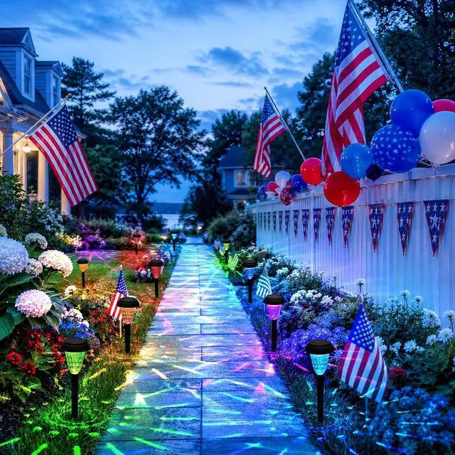 Alt view image 2 of 7 - TISEJOY Solar Pathway Lights Outdoor Waterproof 12 Pack Color Changing Garden Light for Yard Patio Driveway Walkway Lawn Landscape Lighting for Outdoor 4th of July Decorations