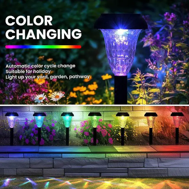 Alt view image 4 of 7 - TISEJOY Solar Pathway Lights Outdoor Waterproof 12 Pack Color Changing Garden Light for Yard Patio Driveway Walkway Lawn Landscape Lighting for Outdoor 4th of July Decorations