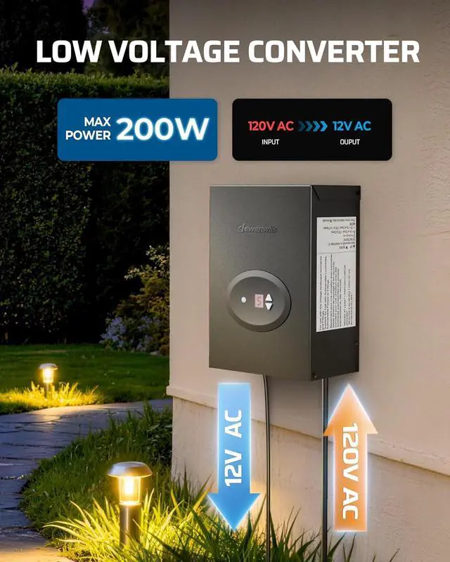 Alt view image 2 of 7 - DEWENWILS 200W Low Voltage Landscape Transformer, Outdoor Weatherproof Transformer with Timer and Photocell Sensor, 120V AC to 12V AC for Landscape Lighting, LED Path Lights, Spotlights,ETL Listed