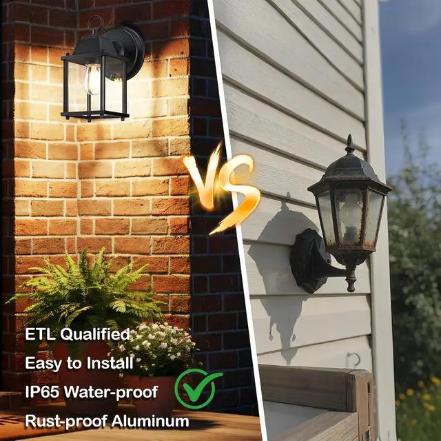 Alt view image 5 of 6 - LIT-PaTH Outdoor Wall Lantern, Wall Sconce as Porch Lighting Fixture, E26 Base, Aluminum Housing Plus Glass, Water-Proof and Outdoor Rated, ETL Qualified, 1-Pack, Black