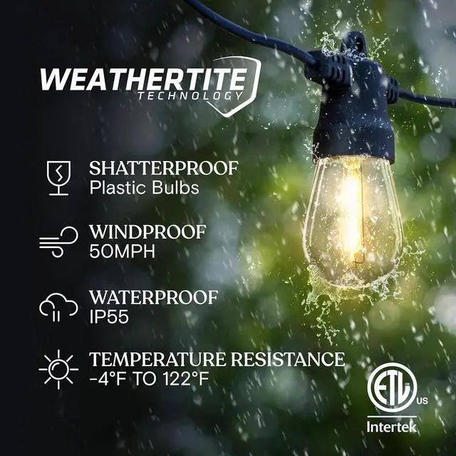 Alt view image 2 of 7 - Brightech Ambience Pro Solar Powered Outdoor String Lights - Commercial Grade Patio Lights with 27 Ft Edison Bulbs - Shatterproof LED Solar String Lights - 1W LED, Warm White Light
