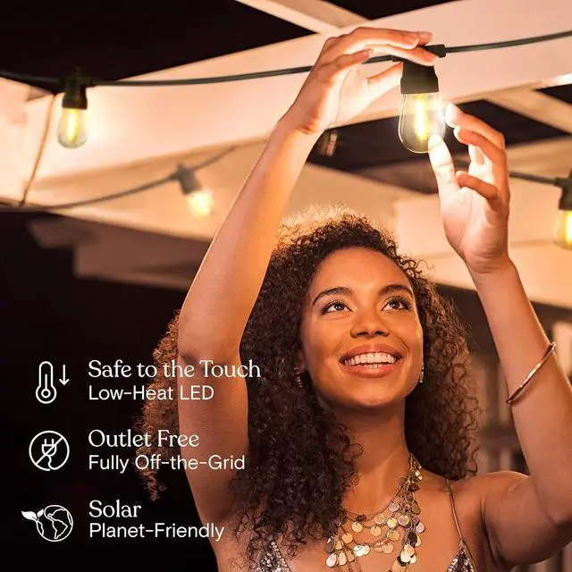 Alt view image 3 of 7 - Brightech Ambience Pro Solar Powered Outdoor String Lights - Commercial Grade Patio Lights with 27 Ft Edison Bulbs - Shatterproof LED Solar String Lights - 1W LED, Warm White Light