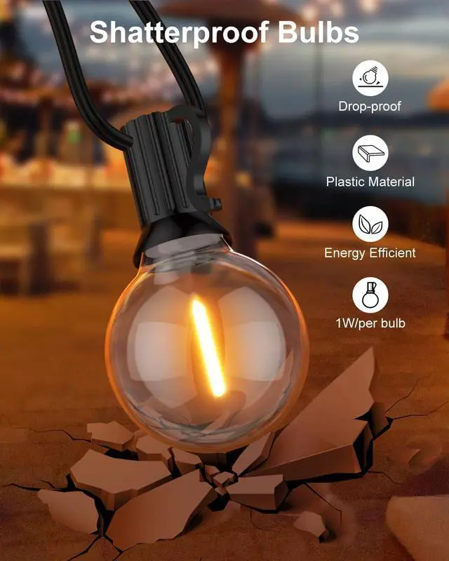 Alt view image 5 of 7 - GLUROO 60FT Outdoor String Lights LED, Patio Lights with 32 Bulbs Waterproof, 2700K Warm White for Outside Backyard, Yard, Gazebo, Deck, Porch