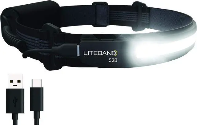 Main image of OPTIMAL VENTURES LITEBAND ACTIV Rechargeable LED Headlamp, 520 Lumens, 210° Wide Beam, Lightweight No-Bounce Fit, IPX4 Weather Resistant, Black