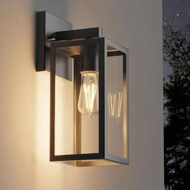 Main image of Kalium Porch Wall Lights Outdoor, Waterproof Lanterns with Frame and Clear Glass Shade, Exterior Front Porch Light Matte Black Wall Sconce, Modern Mounted Lighting for Patio Entryway Hallway