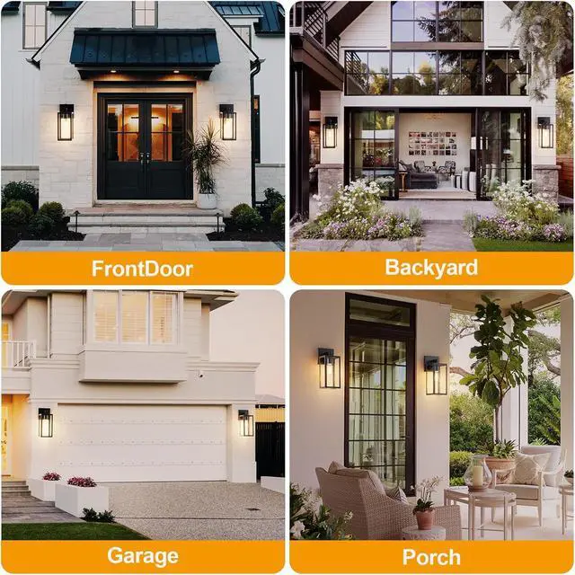 Alt view image 2 of 7 - Kalium Porch Wall Lights Outdoor, Waterproof Lanterns with Frame and Clear Glass Shade, Exterior Front Porch Light Matte Black Wall Sconce, Modern Mounted Lighting for Patio Entryway Hallway