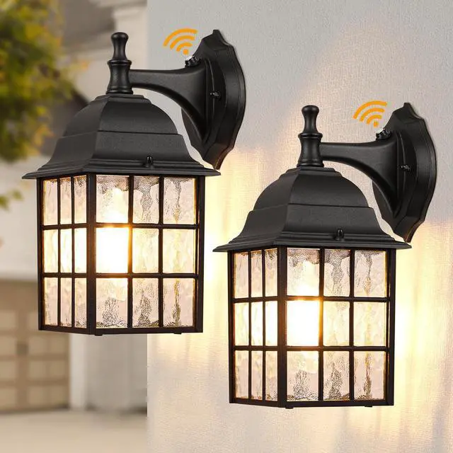 Main image of WIHTU 2-Pack Dusk to Dawn Outdoor Wall Lights, Sensor Exterior Light Fixtures, Porch Lights, Black Waterproof Wall Sconces, Outside Lighting for Garage, Front Door