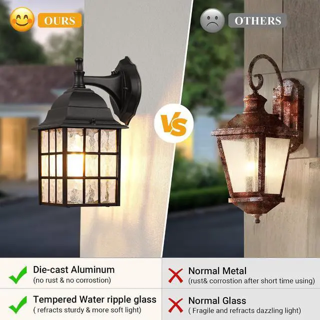 Alt view image 4 of 7 - WIHTU 2-Pack Dusk to Dawn Outdoor Wall Lights, Sensor Exterior Light Fixtures, Porch Lights, Black Waterproof Wall Sconces, Outside Lighting for Garage, Front Door