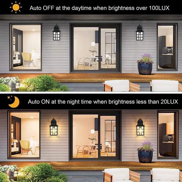 Alt view image 2 of 7 - WIHTU 2-Pack Dusk to Dawn Outdoor Wall Lights, Sensor Exterior Light Fixtures, Porch Lights, Black Waterproof Wall Sconces, Outside Lighting for Garage, Front Door