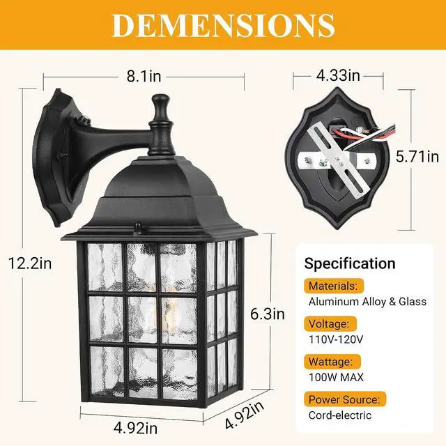 Alt view image 5 of 7 - WIHTU 2-Pack Dusk to Dawn Outdoor Wall Lights, Sensor Exterior Light Fixtures, Porch Lights, Black Waterproof Wall Sconces, Outside Lighting for Garage, Front Door