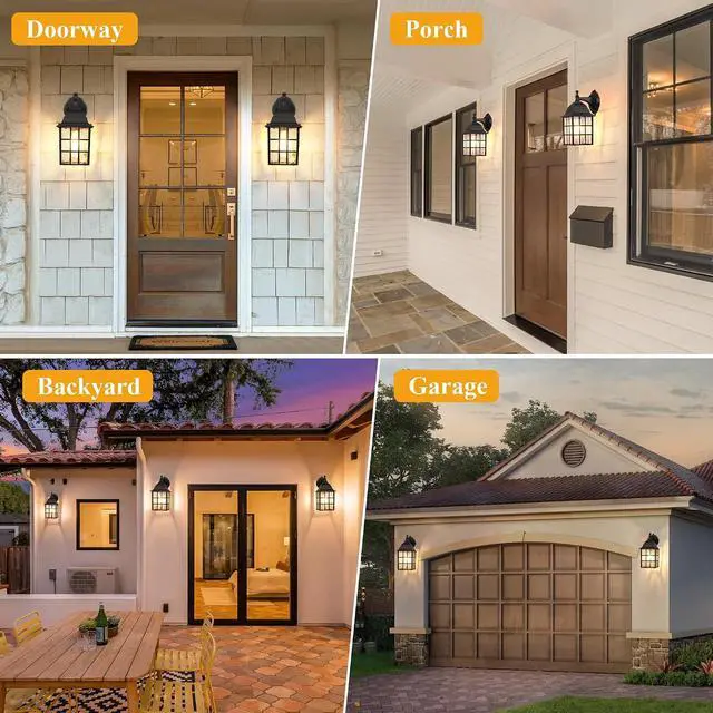 Alt view image 7 of 7 - WIHTU 2-Pack Dusk to Dawn Outdoor Wall Lights, Sensor Exterior Light Fixtures, Porch Lights, Black Waterproof Wall Sconces, Outside Lighting for Garage, Front Door