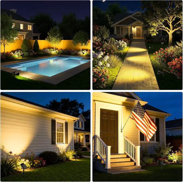 Alt view image 2 of 7 - JSOT 600 Lumen Bright Solar Lights Outdoor Waterproof,Solar Powered Landscape Spotlights Solar Walkway Lighting for Backyard Garden Pathway Driveway Path Wall Patio Decor Warm White 4 Pack
