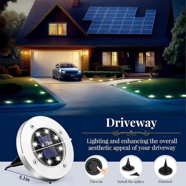 Alt view image 5 of 6 - SOLPEX Solar Ground Lights, 12 Pack Solar Lights Outdoor Waterproof, 8 LED Solar Powered Landscape Lighting for Garden Yard Patio Pathway Driveway Walkway (Cool White)