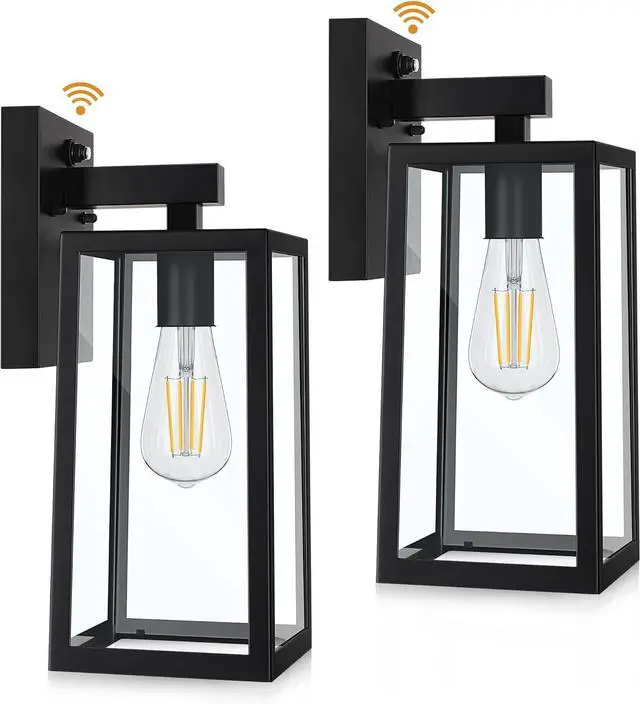 Main image of SHINE HAI Dusk to Dawn Outdoor Wall Lantern, Exterior Sconce Fixtures with E26 Sockets & Glass Shades, Waterproof Porch Wall Mount Lighting, Outdoor Lantern for Patio Front Door Entryway, 2 Pack