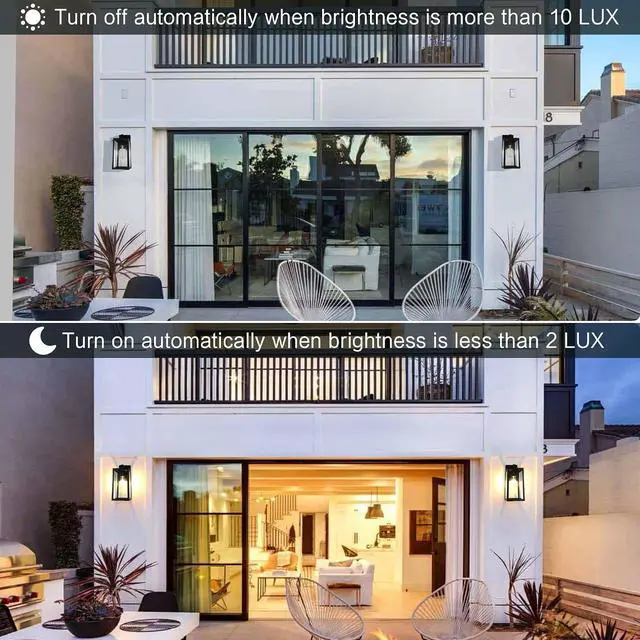 Alt view image 3 of 6 - SHINE HAI Dusk to Dawn Outdoor Wall Lantern, Exterior Sconce Fixtures with E26 Sockets & Glass Shades, Waterproof Porch Wall Mount Lighting, Outdoor Lantern for Patio Front Door Entryway, 2 Pack