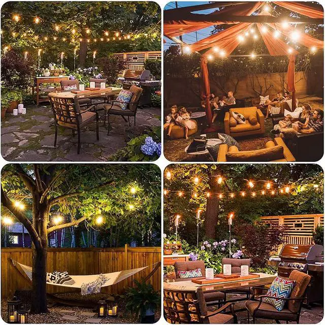 Alt view image 6 of 7 - Banord Outdoor String Lights Commercial Grade 96ft Waterproof with 30 S14 Shatterproof Dimmable LED Bulbs, Heavy Duty Hanging Lights for Patio Garden Backyard Decoration, 2W 2x48ft Strands