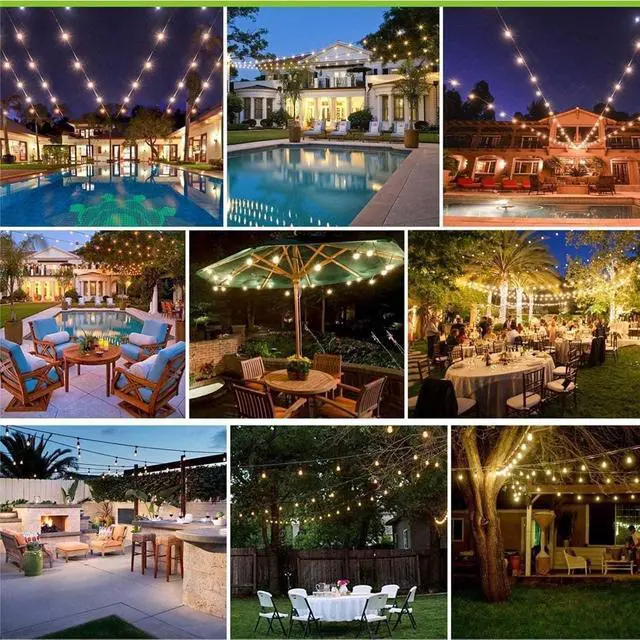 Alt view image 7 of 7 - Banord Outdoor String Lights Commercial Grade 96ft Waterproof with 30 S14 Shatterproof Dimmable LED Bulbs, Heavy Duty Hanging Lights for Patio Garden Backyard Decoration, 2W 2x48ft Strands
