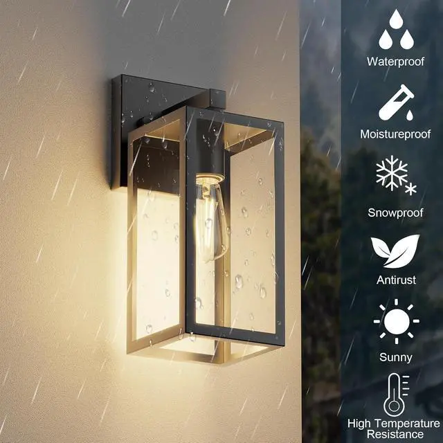 Alt view image 7 of 7 - Kalium Porch Wall Lights Outdoor, Waterproof Lanterns with Frame and Clear Glass Shade, Exterior Front Porch Light Matte Black Wall Sconce, Modern Mounted Lighting for Patio Entryway Hallway
