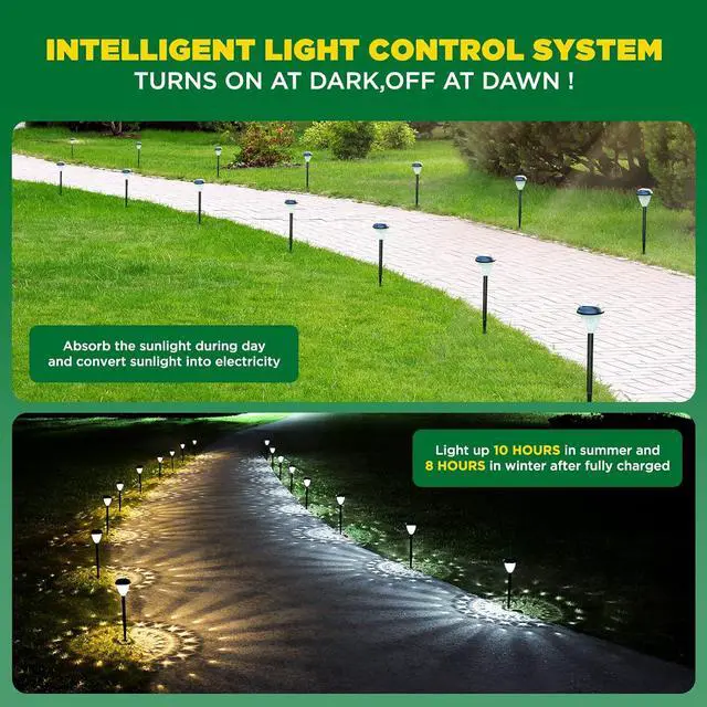 Alt view image 5 of 7 - URAGO Super Bright Solar Lights Outdoor Waterproof-10 Pack, Dusk to Dawn Up to 12 Hrs Solar Powered Outdoor Pathway Garden Lights Auto On/Off, LED Landscape Lighting Decorative for Walkway Patio Yard