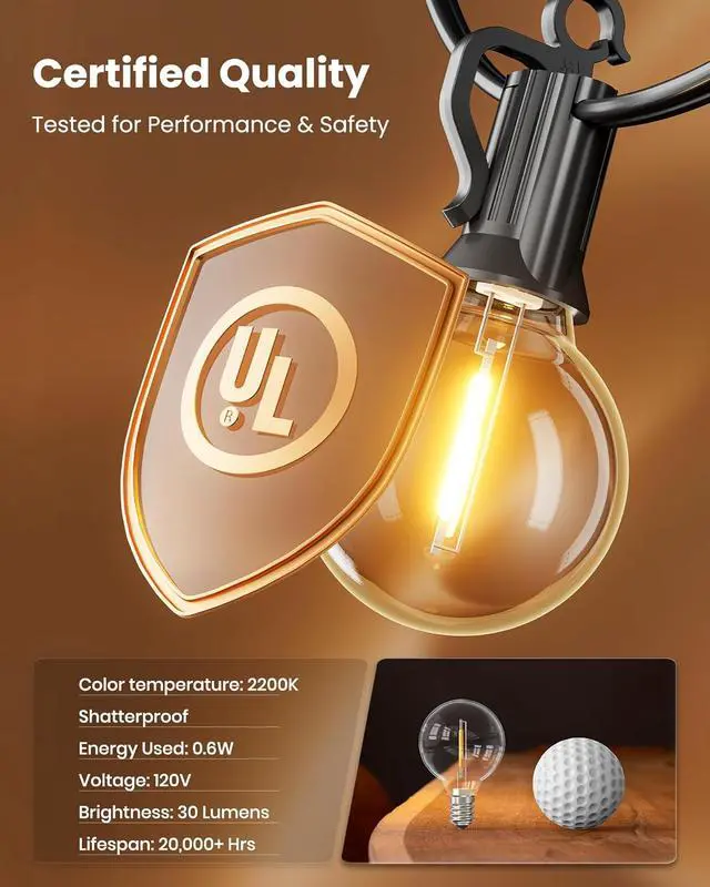 Alt view image 5 of 7 - Brightown Outdoor String Lights 29 Feet G40 LED Patio Lights, Plug-in, 13 Plastic Edison Bulbs(1 Spare), Waterproof Connectable Hanging Light for Backyard Porch Balcony Party Decor, E12 Base, Black