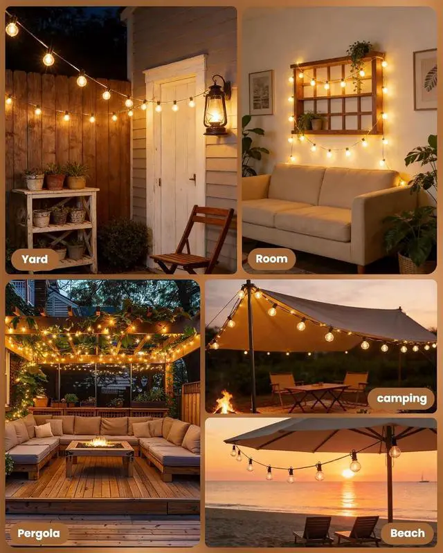 Alt view image 6 of 7 - Brightown Outdoor String Lights 29 Feet G40 LED Patio Lights, Plug-in, 13 Plastic Edison Bulbs(1 Spare), Waterproof Connectable Hanging Light for Backyard Porch Balcony Party Decor, E12 Base, Black