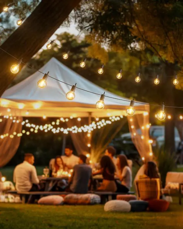 Alt view image 7 of 7 - Brightown Outdoor String Lights 29 Feet G40 LED Patio Lights, Plug-in, 13 Plastic Edison Bulbs(1 Spare), Waterproof Connectable Hanging Light for Backyard Porch Balcony Party Decor, E12 Base, Black
