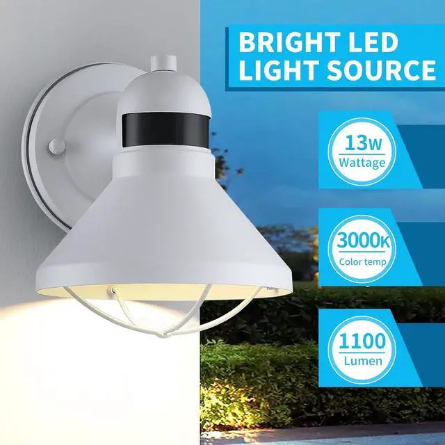 Alt view image 5 of 7 - LONEDRUID Dusk to Dawn Motion Sensor LED Outdoor Barn Light Fixtures White Exterior Wall Lantern Waterproof Outside Sconce Lighting Rustic Farmhouse Wall Mount Lamp for House Porch Patio Garage