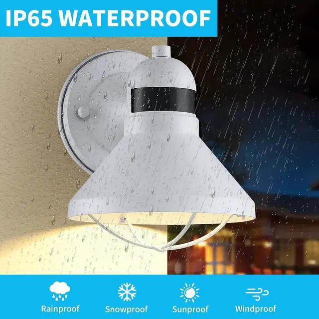 Alt view image 6 of 7 - LONEDRUID Dusk to Dawn Motion Sensor LED Outdoor Barn Light Fixtures White Exterior Wall Lantern Waterproof Outside Sconce Lighting Rustic Farmhouse Wall Mount Lamp for House Porch Patio Garage